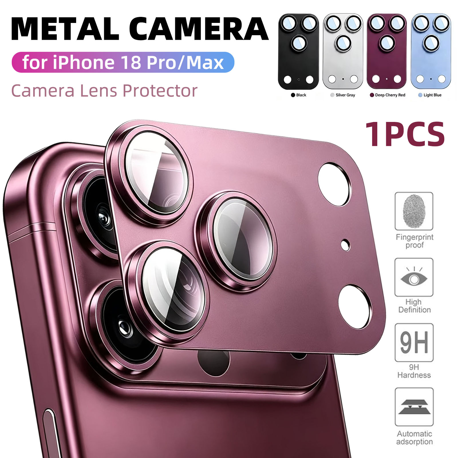 Tempered Glass Screen 9H - 2026年最新モデル iPhone 18 Pro/18 Pro Max用カメラレンズ保護フィルム。金属合金製、9H強化ガラス、全面保護、傷防止アクセサリー。