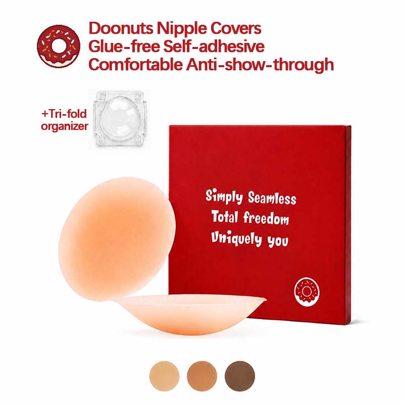 Full Cover Adhesive - DOONUTS BODY シームレス医療用シリコンニップルカバー：接着剤不要、再利用可能な防水ニップルカバー、キャミソール用トラベルケース付き
