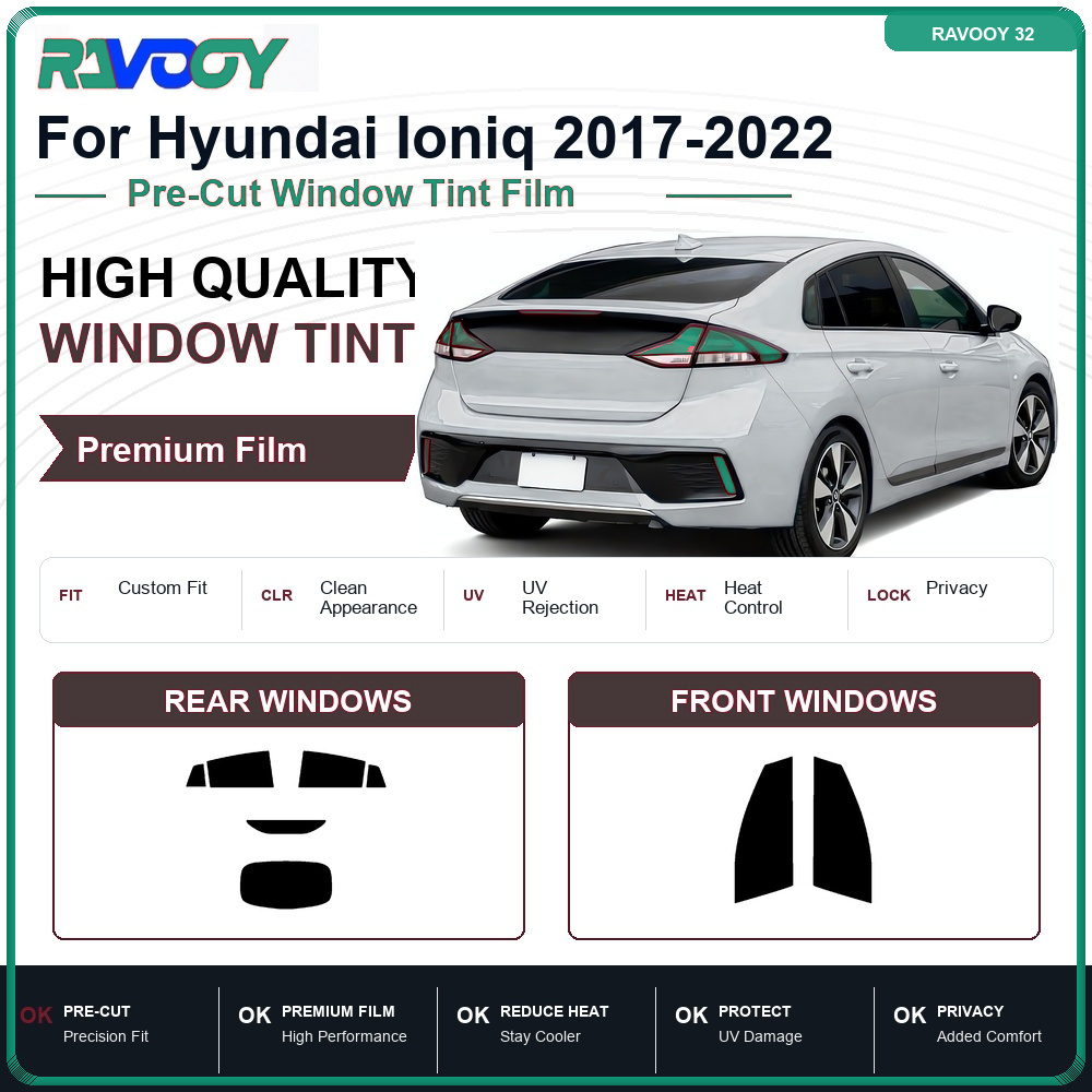 Privacy Screen Protector - プレミアムプレカットウィンドウティント ヒュンダイアイオニック 2017-2022 フロント＆リアウィンドウ用 UV遮熱プライバシーフィルム