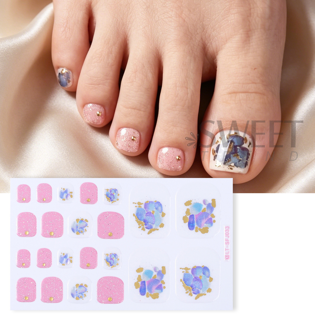 5 個のエレガントなラインストーンデザインのフルカバー足爪ラ - Full Cover Adhesive のレビューと価格